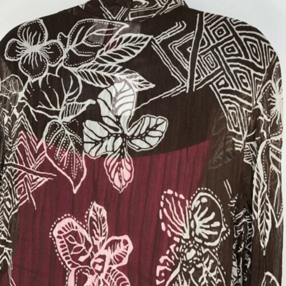 Chico's Brown Tropical Swim Cover Tie Front Sheer Beach Size 2 Marianne MSRP$108 - Picture 4 of 12